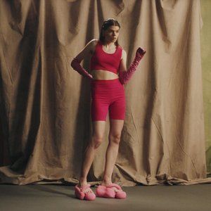 Maje Fuschia Pink Workout Bike Short Crop Top Yoga Set M